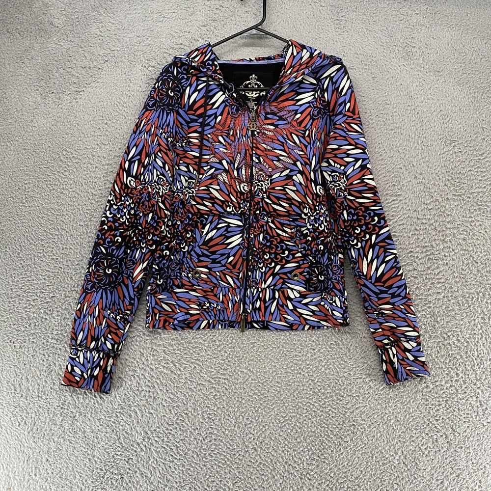 Y2K Marc Ecko Hoodie Womens Large Zip Up Floral Print Graphic